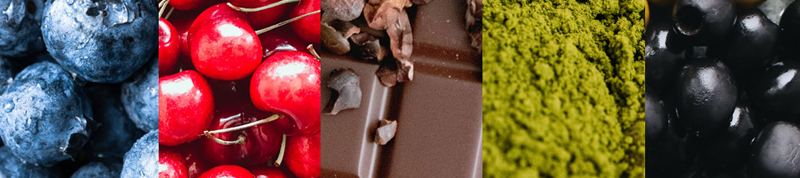 berries, cherries, cocoa, tea, olives - foods rich in polyphenols like epicatechin and resveratrol